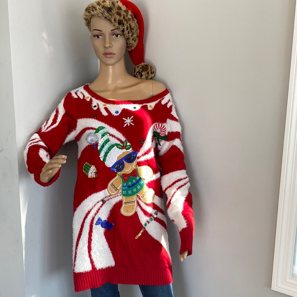 Ugly Christmas sweater women’s size medium red with gingerbread
